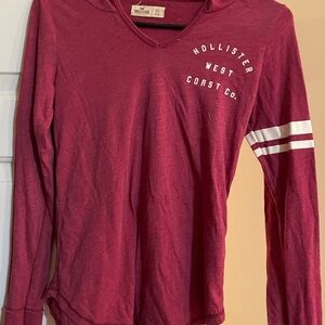 Hollister Burgundy Long Sleeve Top with White Accents